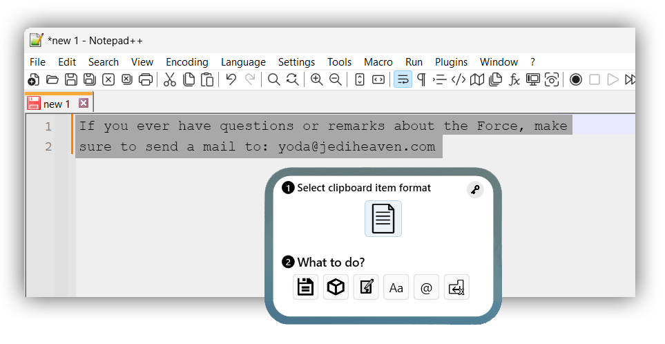 Screenshot of Unify's Quick Clipboard Actions