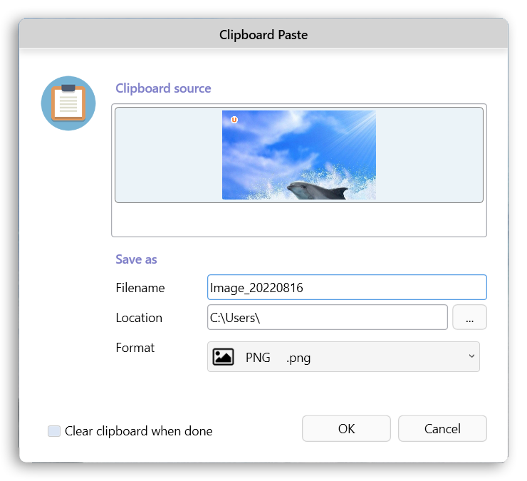 Screenshot of Unify's Clipboard Paste