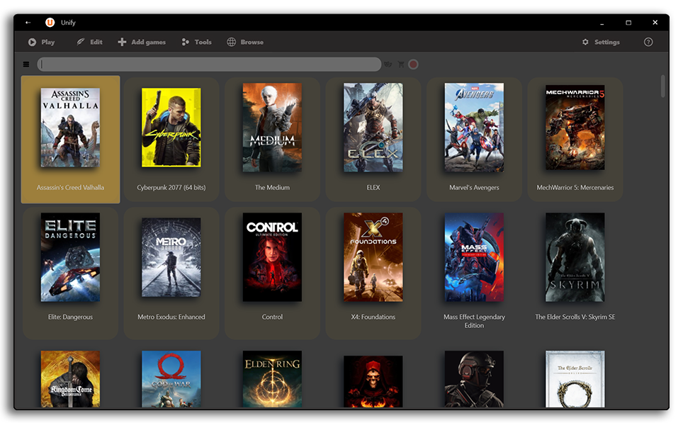 Screenshot of Unify in dark theme