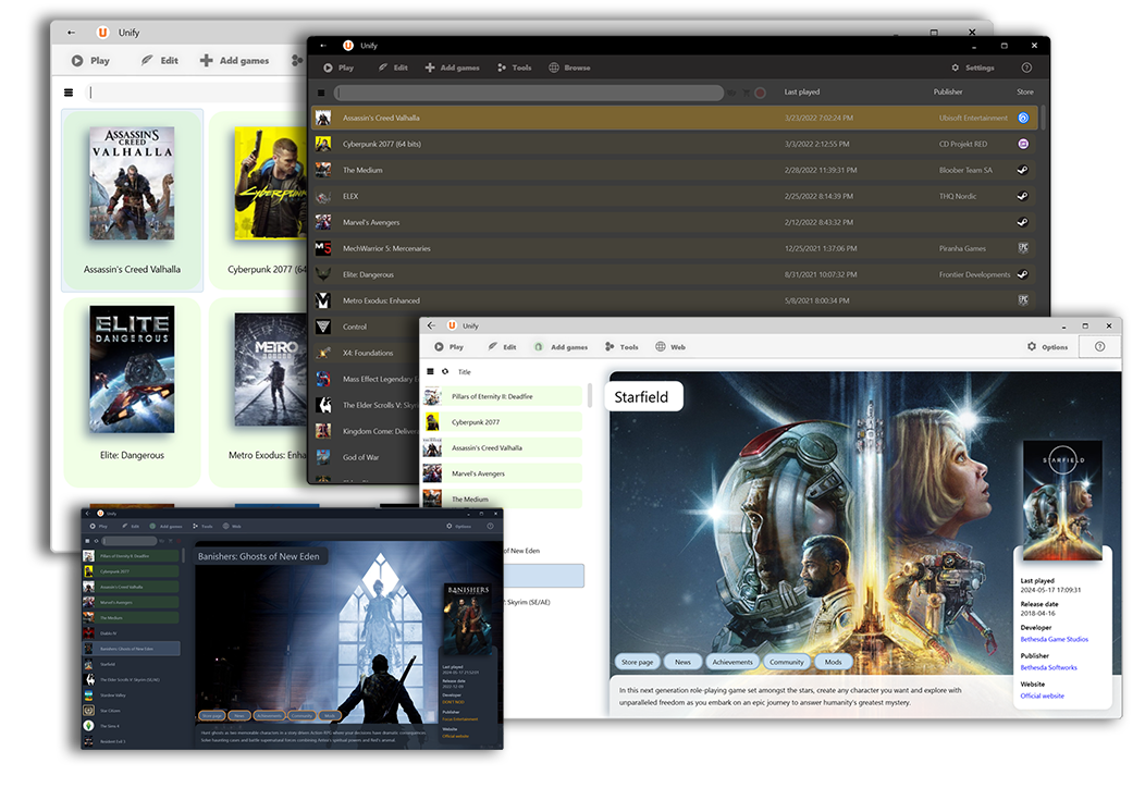 Screenshots of Unify