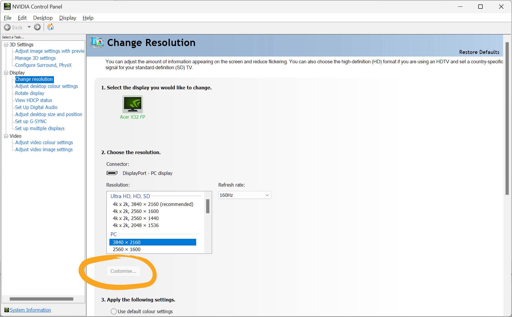 Screenshot of NVIDIA control panel