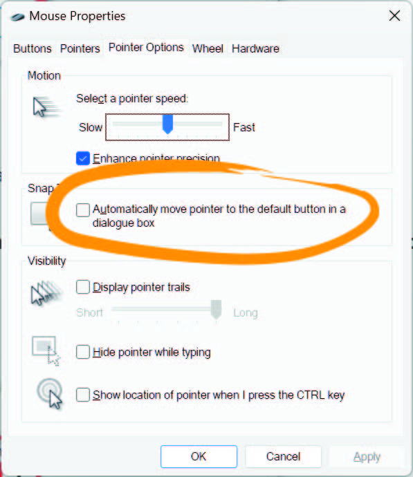 Classic mouse settings dialog